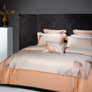100S Long Staple Cotton Leaf Embroidery Luxury Orange Bedding Set