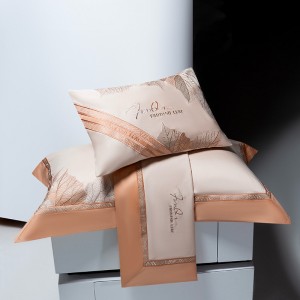100S Long Staple Cotton Leaf Embroidery Luxury Orange Bedding Set