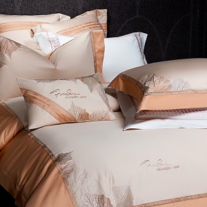 100S Long Staple Cotton Leaf Embroidery Luxury Orange Bedding Set