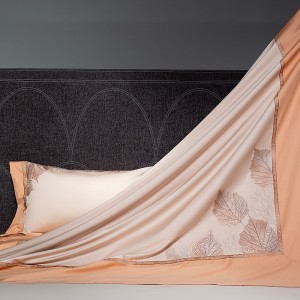 100S Long Staple Cotton Leaf Embroidery Luxury Orange Bedding Set