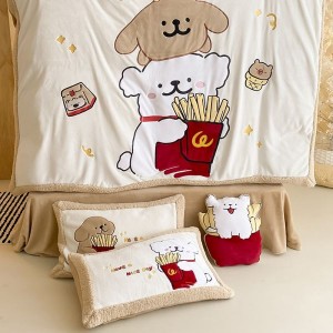 Cute 3D Heavy-Duty Embroidery Duvet Cover Milk Velvet Bed Sheet Three-Piece Bedding Set for Children