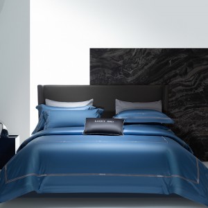Luxury Navy Blue Home Textile Embroidery Duvet Comforter Quilt Cover 100s Long Staple Cotton Bedding Set