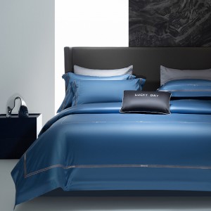 Luxury Navy Blue Home Textile Embroidery Duvet Comforter Quilt Cover 100s Long Staple Cotton Bedding Set
