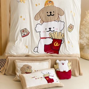 Cute 3D Heavy-Duty Embroidery Duvet Cover Milk Velvet Bed Sheet Three-Piece Bedding Set for Children
