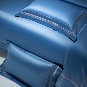 Luxury Navy Blue Home Textile Embroidery Duvet Comforter Quilt Cover 100s Long Staple Cotton Bedding Set
