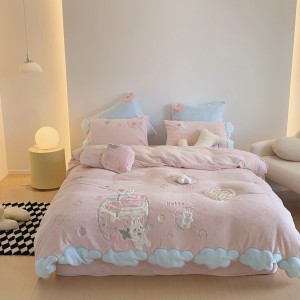 Pink milk fleece applique children home textile winter comforter duvet cover queen king size bedsheets high-end kids’ bedding set