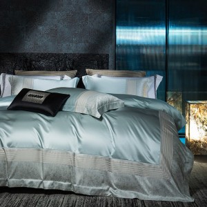 2025 New Arrival 100S Long Staple Cotton Jacquard Duvet Cover Light Blue Bed Sheets Bedding Set
