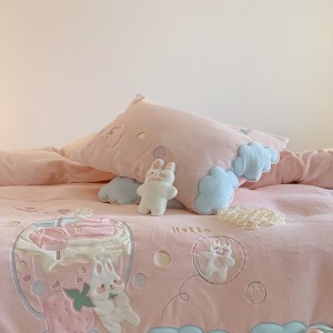 Pink milk fleece applique children home textile winter comforter duvet cover queen king size bedsheets high-end kids’ bedding set
