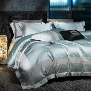 2025 New Arrival 100S Long Staple Cotton Jacquard Duvet Cover Light Blue Bed Sheets Bedding Set