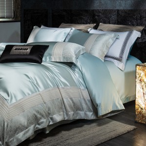 2025 New Arrival 100S Long Staple Cotton Jacquard Duvet Cover Light Blue Bed Sheets Bedding Set