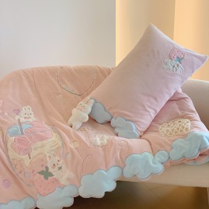Pink milk fleece applique children home textile winter comforter duvet cover queen king size bedsheets high-end kids’ bedding set
