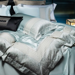 2025 New Arrival 100S Long Staple Cotton Jacquard Duvet Cover Light Blue Bed Sheets Bedding Set
