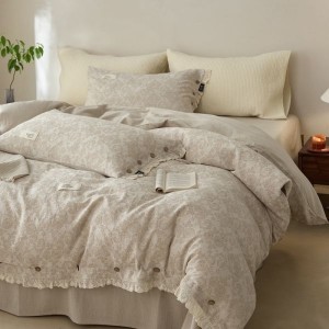 Skin-friendly home textile comfortable and breathable cotton and linen jacquard four-piece bedding set