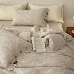Skin-friendly home textile comfortable and breathable cotton and linen jacquard four-piece bedding set