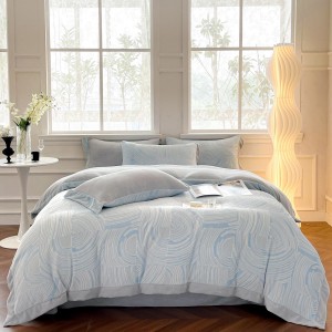 High gram weight beige milk fleece pillowcases fluffy 2/2.3m quilt comforter cover jacquard pillow shams 4-piece bedding set