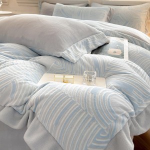 High gram weight beige milk fleece pillowcases fluffy 2/2.3m quilt comforter cover jacquard pillow shams 4-piece bedding set