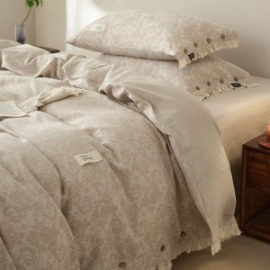 Skin-friendly home textile comfortable and breathable cotton and linen jacquard four-piece bedding set