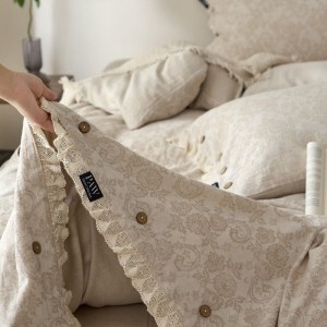 Skin-friendly home textile comfortable and breathable cotton and linen jacquard four-piece bedding set