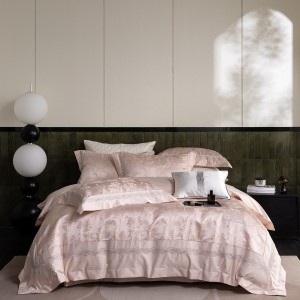 Wholesale high-end pillowcases pink jacquard comforter set soft bed linen fitted sheets 2m/2.2m bedding set for adults