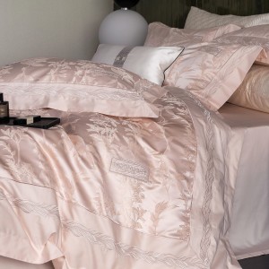 Wholesale high-end pillowcases pink jacquard comforter set soft bed linen fitted sheets 2m/2.2m bedding set for adults