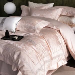 Wholesale high-end pillowcases pink jacquard comforter set soft bed linen fitted sheets 2m/2.2m bedding set for adults