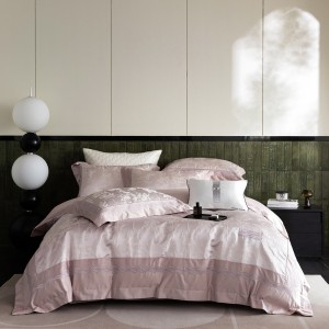Wholesale high-end pillowcases pink jacquard comforter set soft bed linen fitted sheets 2m/2.2m bedding set for adults