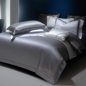 Designer Grey Embroidered Duvet Quilt Comforter Cover Premium 100S Long Staple Cotton Bedding Set