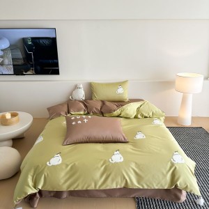 100s long-staple cotton refined cute cartoon embroidered towel four-piece bedding set