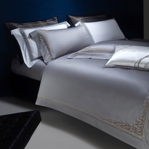 Designer Grey Embroidered Duvet Quilt Comforter Cover Premium 100S Long Staple Cotton Bedding Set