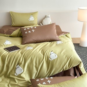 100s long-staple cotton refined cute cartoon embroidered towel four-piece bedding set