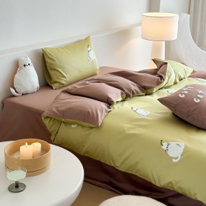 100s long-staple cotton refined cute cartoon embroidered towel four-piece bedding set