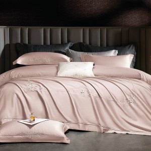 Pink Luxury Floral Embroidery Bed Quilt Comforter Duvet Cover 100S Long Staple Cotton Bedding Set