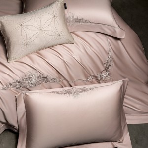 Pink Luxury Floral Embroidery Bed Quilt Comforter Duvet Cover 100S Long Staple Cotton Bedding Set