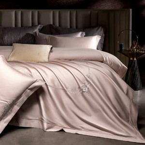 Pink Luxury Floral Embroidery Bed Quilt Comforter Duvet Cover 100S Long Staple Cotton Bedding Set