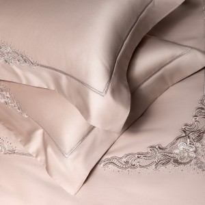Pink Luxury Floral Embroidery Bed Quilt Comforter Duvet Cover 100S Long Staple Cotton Bedding Set
