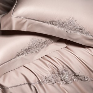 Pink Luxury Floral Embroidery Bed Quilt Comforter Duvet Cover 100S Long Staple Cotton Bedding Set