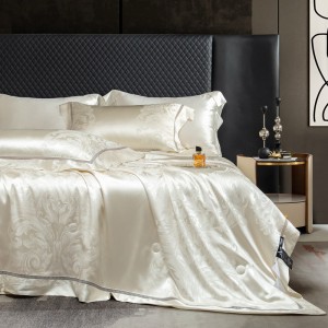Light luxury designer style high-precision yarn-dyed jacquard lyocell champagne color bedding set