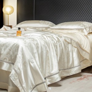 Light luxury designer style high-precision yarn-dyed jacquard lyocell champagne color bedding set