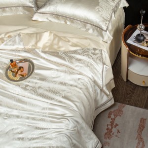 Light luxury designer style high-precision yarn-dyed jacquard lyocell champagne color bedding set