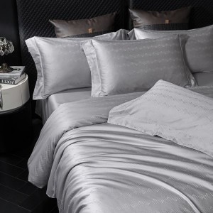 100S Long Staple Cotton Silver Jacquard Quilt Cover Light Luxury 4PCS Bed Sheets Bedding Set