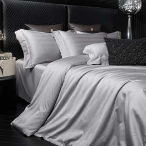 100S Long Staple Cotton Silver Jacquard Quilt Cover Light Luxury 4PCS Bed Sheets Bedding Set