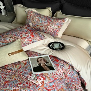 Beautiful Floral Digital Printing Duvet Quilt Comforter Cover Soft Bed Sheets Red 100S Long Staple Cotton Bedding Set