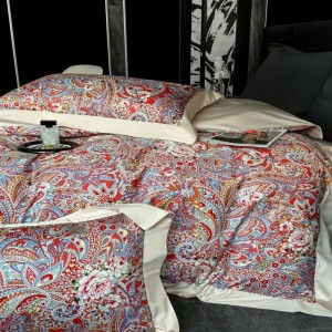 Beautiful Floral Digital Printing Duvet Quilt Comforter Cover Soft Bed Sheets Red 100S Long Staple Cotton Bedding Set