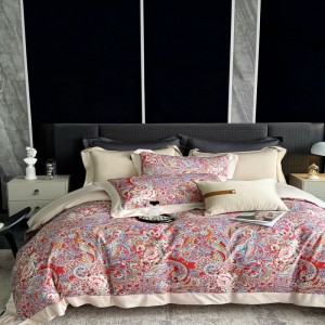 Beautiful Floral Digital Printing Duvet Quilt Comforter Cover Soft Bed Sheets Red 100S Long Staple Cotton Bedding Set