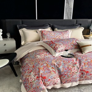 Beautiful Floral Digital Printing Duvet Quilt Comforter Cover Soft Bed Sheets Red 100S Long Staple Cotton Bedding Set