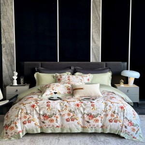 High Grade Floral Plant Digital Printing Duvet Quilt Comforter Cover Green Breathable Bed Sheets Light Luxury Long Staple Cotton Bedding Set