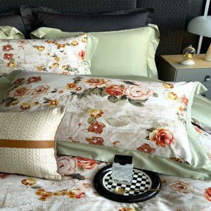 High Grade Floral Plant Digital Printing Duvet Quilt Comforter Cover Green Breathable Bed Sheets Light Luxury Long Staple Cotton Bedding Set