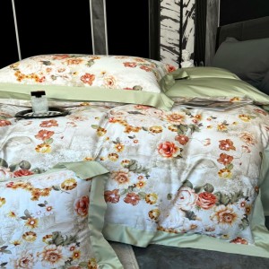 High Grade Floral Plant Digital Printing Duvet Quilt Comforter Cover Green Breathable Bed Sheets Light Luxury Long Staple Cotton Bedding Set