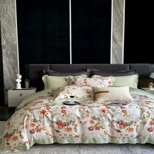 High Grade Floral Plant Digital Printing Duvet Quilt Comforter Cover Green Breathable Bed Sheets Light Luxury Long Staple Cotton Bedding Set