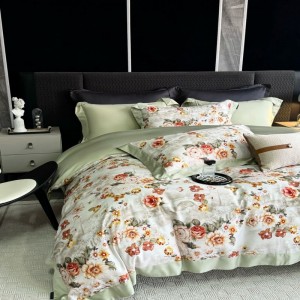 High Grade Floral Plant Digital Printing Duvet Quilt Comforter Cover Green Breathable Bed Sheets Light Luxury Long Staple Cotton Bedding Set